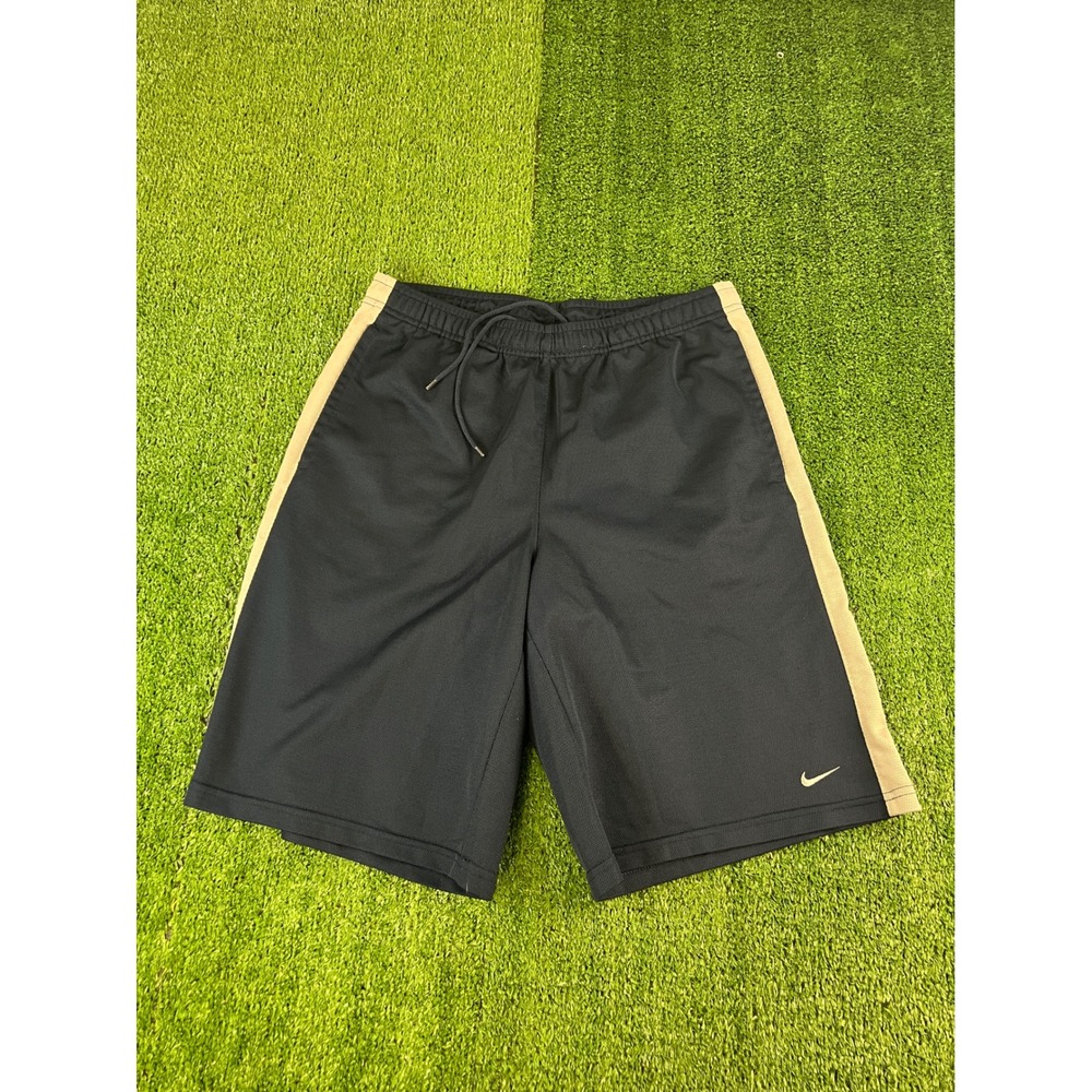 Nike Mens Blue Mesh Athletic Shorts Tan Side Stripe Size Medium Drawstring Gym